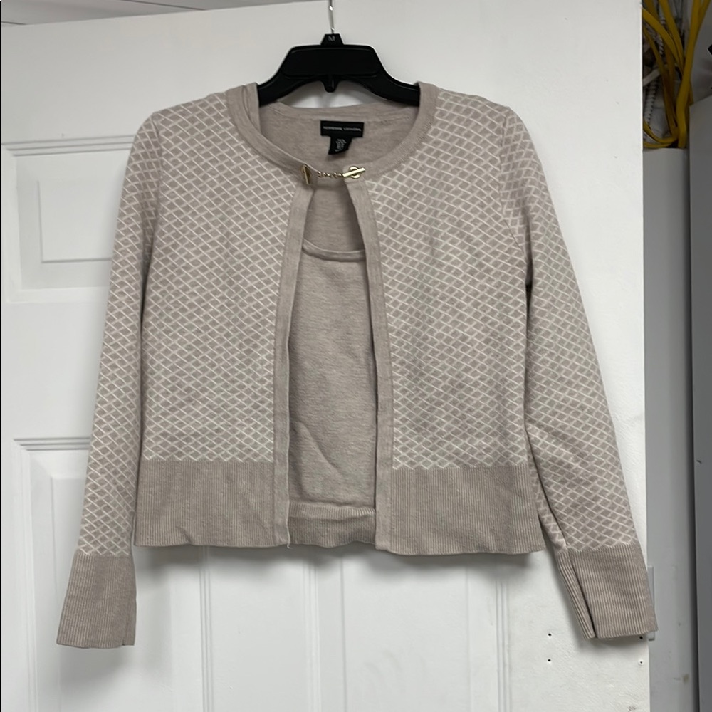 Adrienne Vittadini Beige Patterned Cardigan